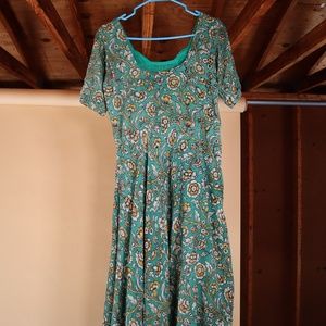 Vintage Green Floral Square Neckline Midi Dress